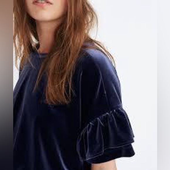 Madewell Velvet Ruffle Sleeve Top - Picture 4 of 13